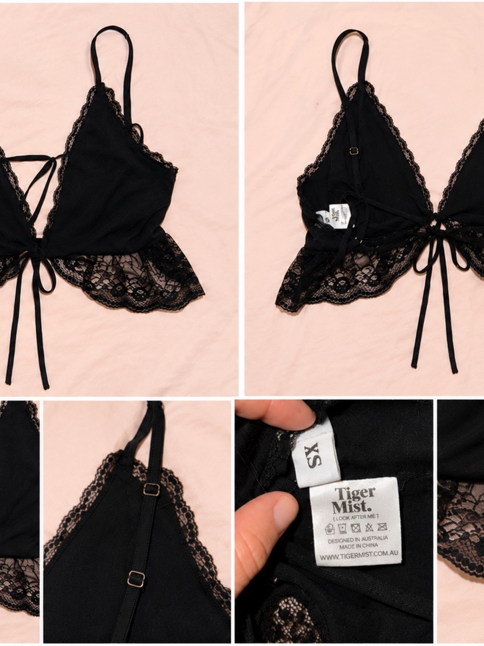 Tiger Mist Black Lace Tie Front Crop Top XS